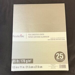 Recollections Metallic Silver Cardstock Paper foil 65lb 8.5x11 inch 25 sheets nw